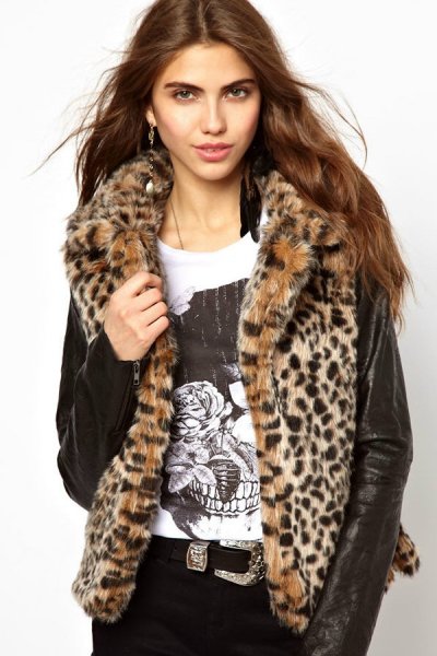 画像1: Fake leather leopard fur coat (1)