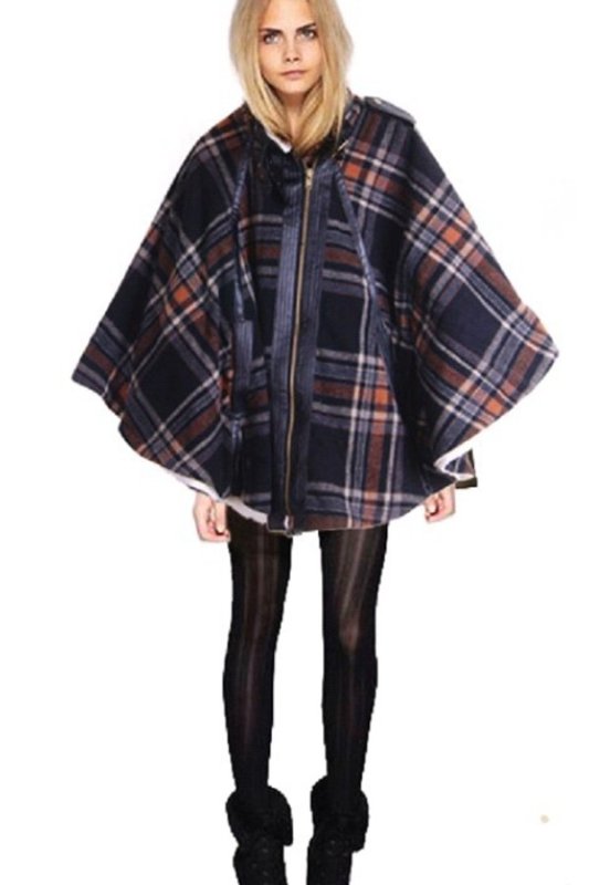 画像1: NEW Wool Check Borg Cape (1)