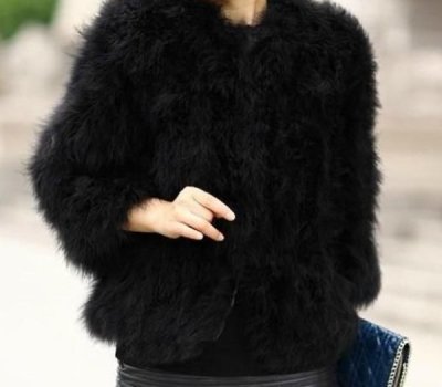 画像1: Fluffy Fur Ostrich Feather Real Fur Coat Jacket