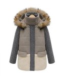 画像2: Knit coat with fur hoodie (2)