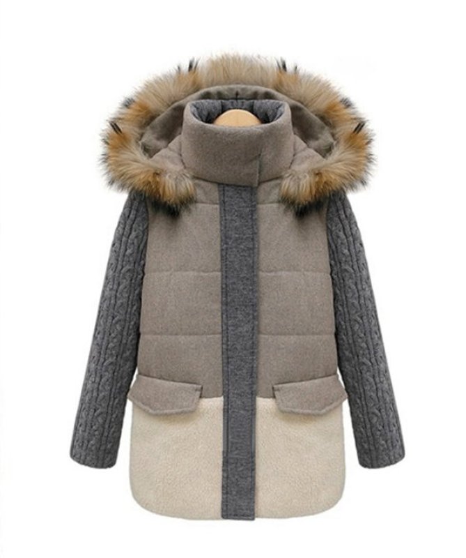 画像2: Knit coat with fur hoodie (2)