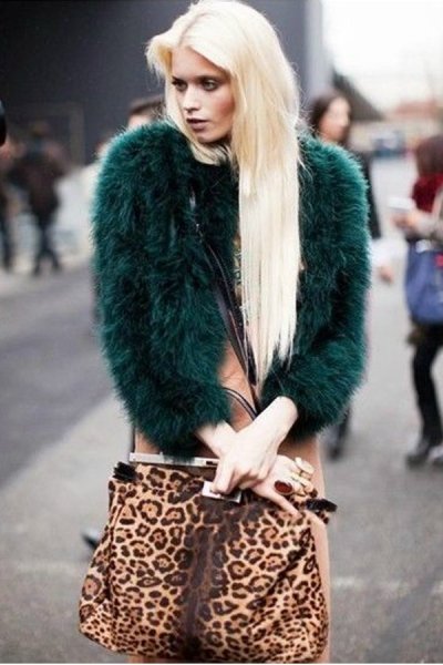 画像1: Fluffy Fur Ostrich Feather Real Fur Coat Jacket (1)