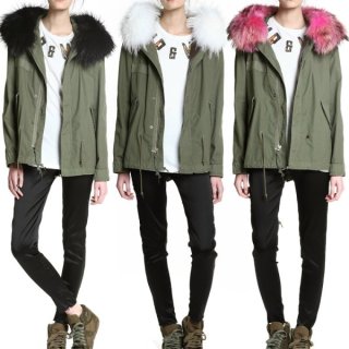 プラスサイズあり Real Raccoon fur Hoodie Military Coat Medium No