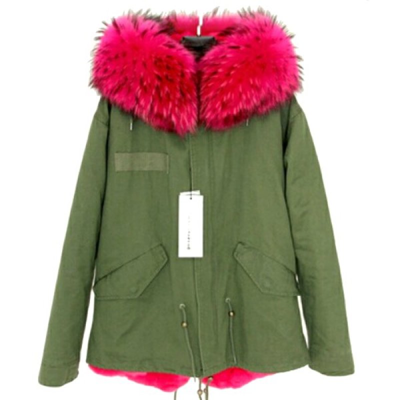 画像2: プラスサイズあり Real Raccoon fur Hoodie Military Coat Short リアルファー付ミリタリーモッズコート (2)