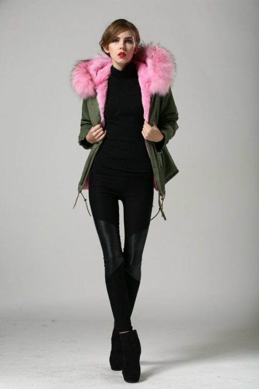画像4: プラスサイズあり Real Fox Fur Real Fur LinerHoodie Military Coat Short リアルファーフード&ライナー付ミリタリーモッズコート (4)