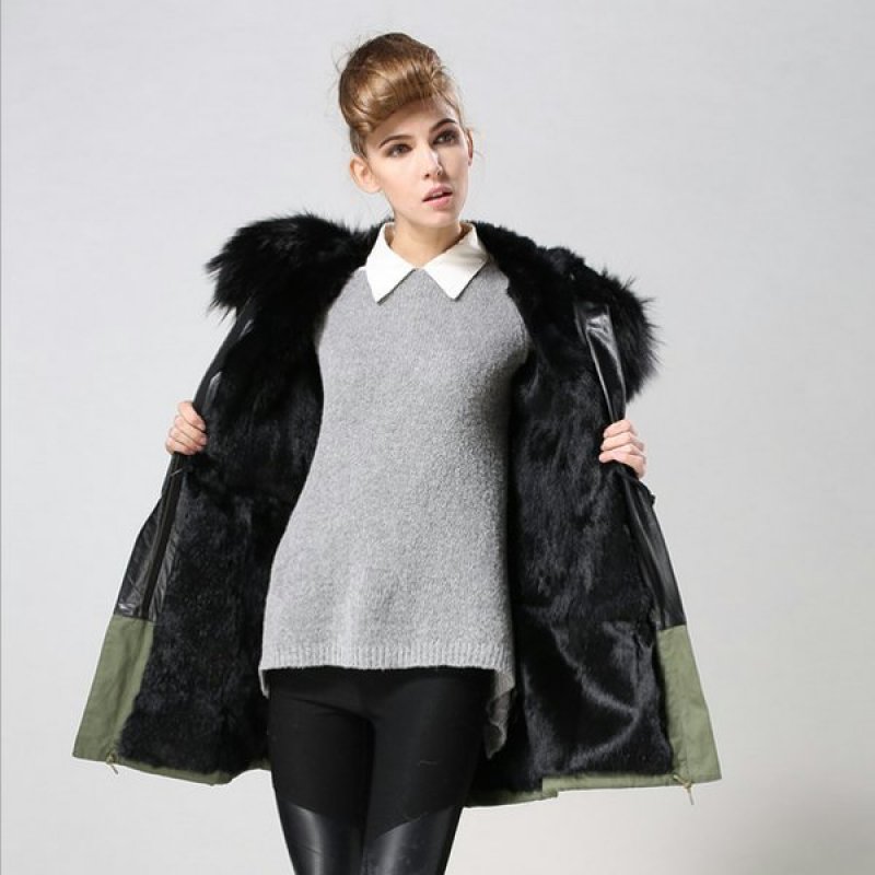 画像4: プラスサイズあり 2-tone Real Fox Fur Real Fur Liner Hoodie Military Coat Short 2トーンリアルファーフード&ライナー付ミリタリーモッズコート (4)