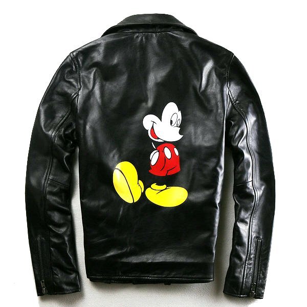 Unisex Mickey Leather Riders Jacket バックミッキー本革本皮リアル ...