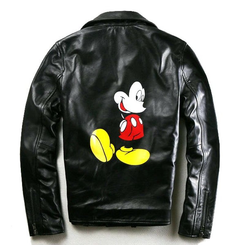 Unisex Mickey Leather Riders Jacket バックミッキー本革本皮
