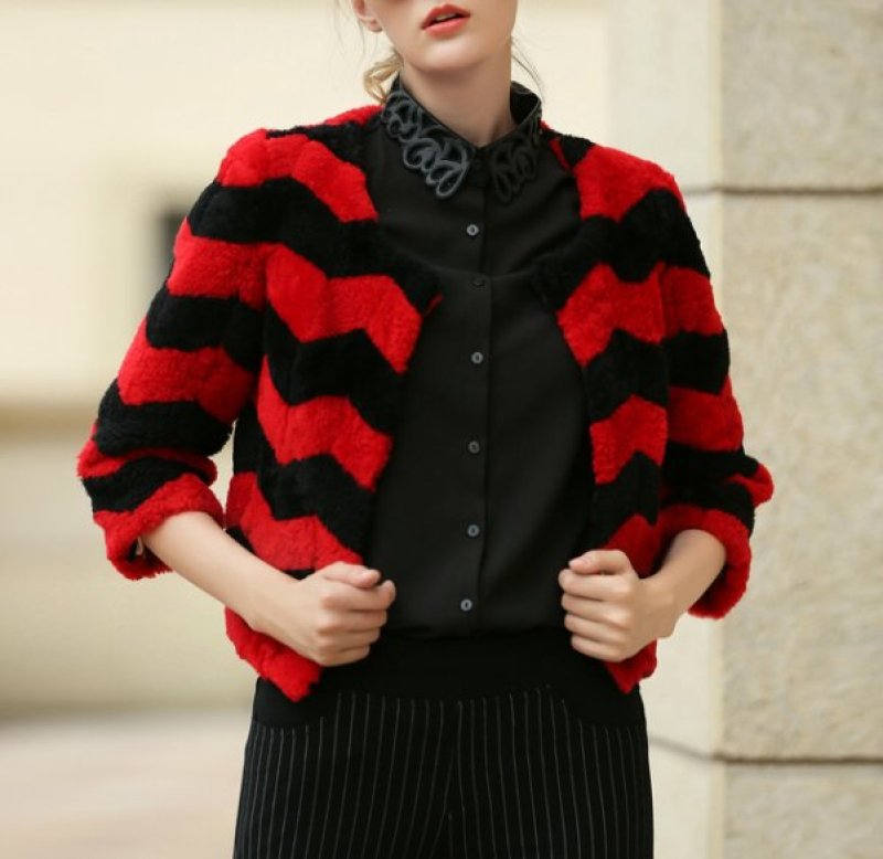 画像5: シープスキンバイカラー7分丈袖ジャケット ショートコート プラスサイズあり (5)