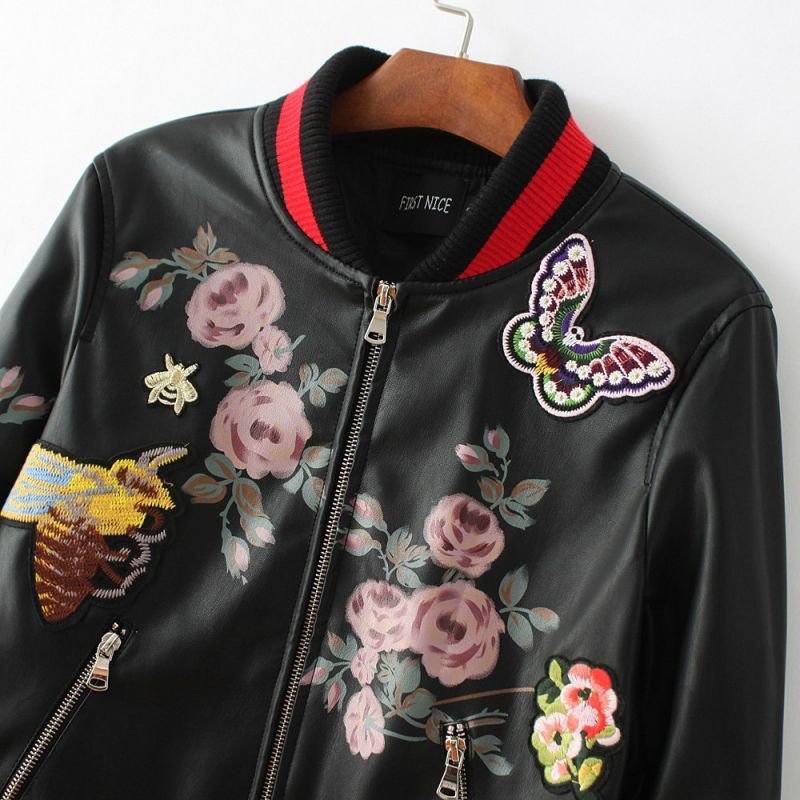 画像4: Real Leather Riders Bee embroidery レザー刺繍ボンバージャケット スカジャン スタジャン (4)