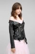 画像3: OFF THE SHOULDER REAL LEATHER SAILOR JACKET リアルラムレザーオフショルダーライダースジャケットコート (3)