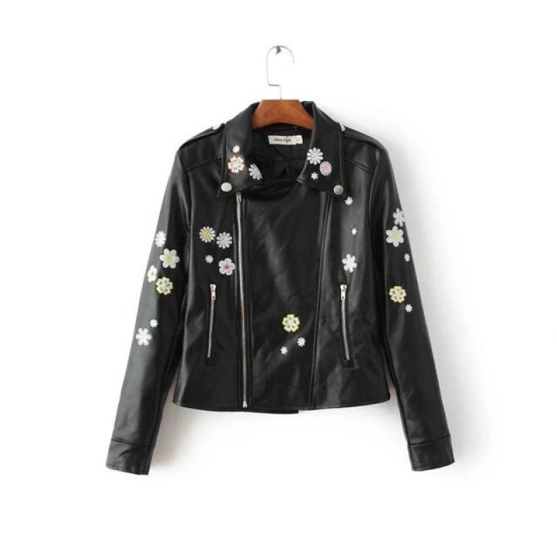 画像3: フローラル花柄刺繍付レザーライダースジャケット　ブルゾン　コート (3)