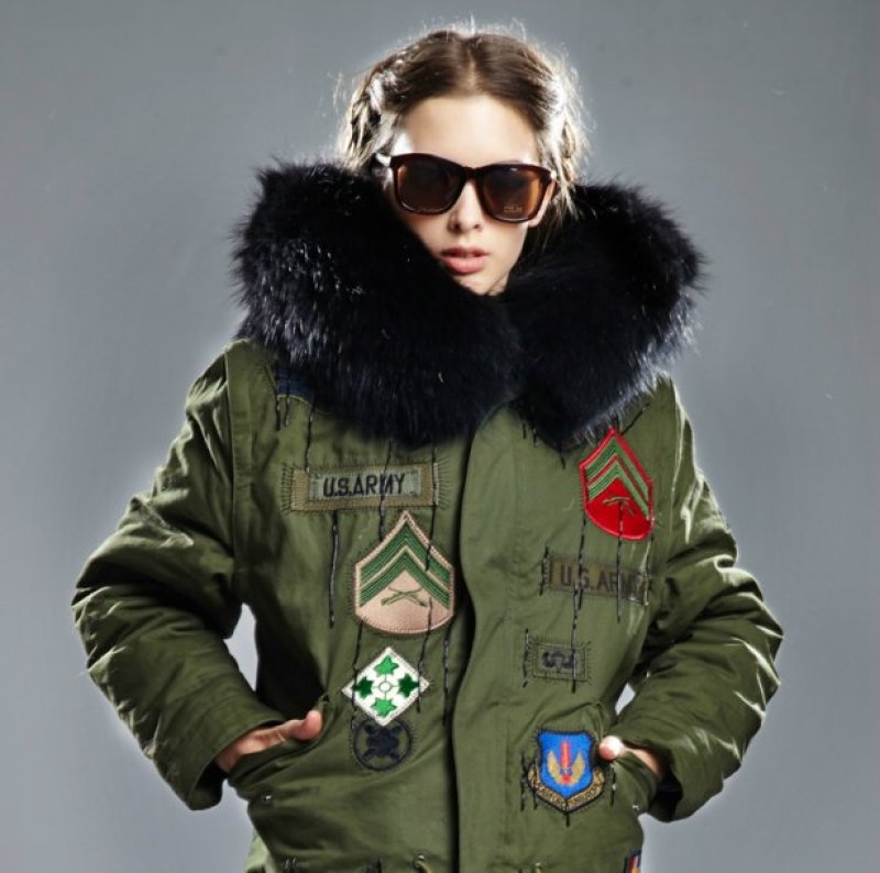 リアルファーライナー付きコート メンズ Mens Real Fox Fur Real Fur LinerHoodie Military Coat