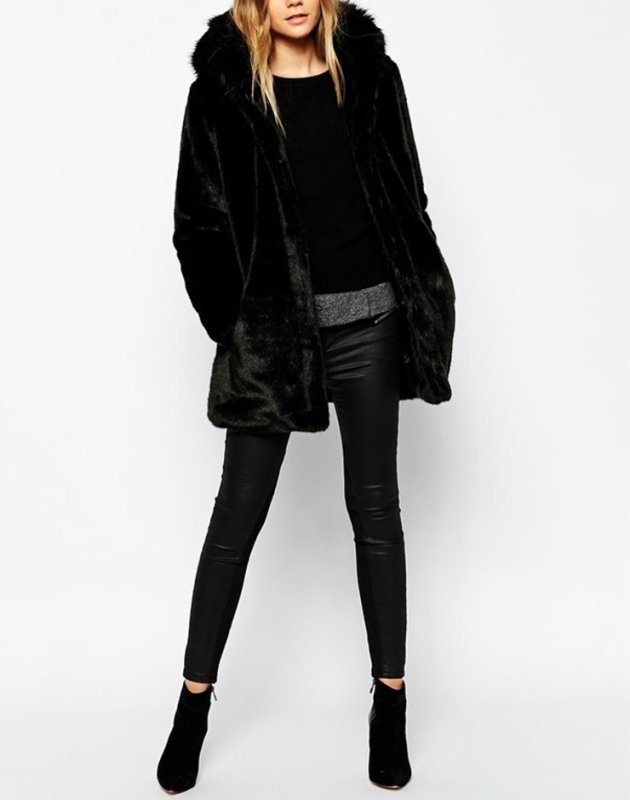 画像3: フェイクラビットファー　モコモコフード付きコート　プラスサイズあり (3)