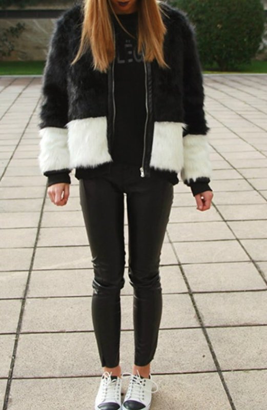 画像3: フェイクファーシャギー2-トンジャケット コート プラスサイズあり (3)