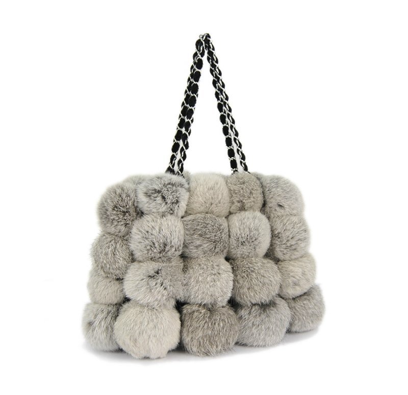 画像3: リアルラビットファーポンポンモコモコチェーンバック (3)