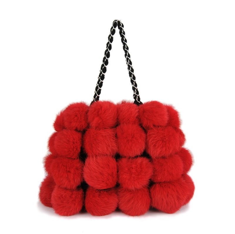 画像7: リアルラビットファーポンポンモコモコチェーンバック (7)