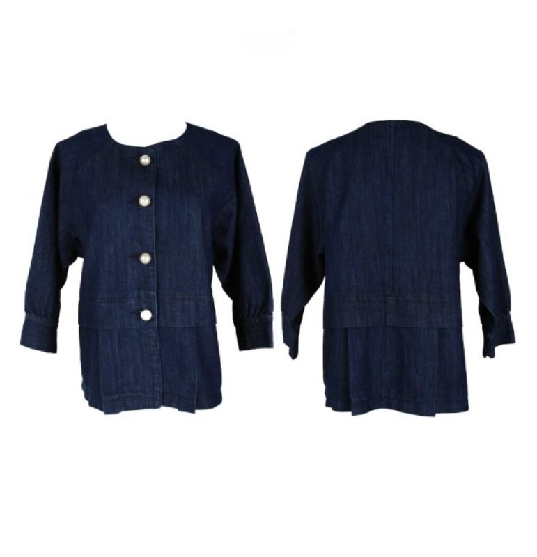 画像4: パールボタンのノーカラーデニムインディゴジャケット　 (4)