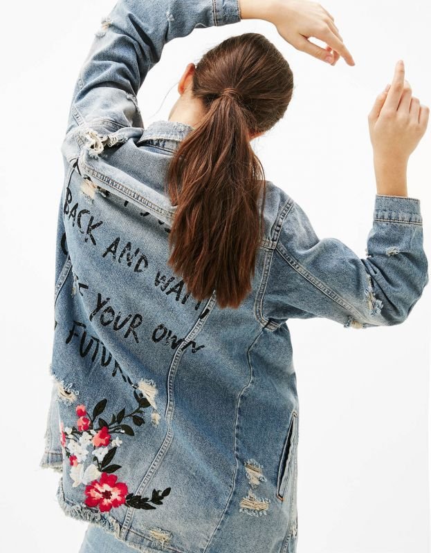 画像3: Women's Damage Flower Purine Long Length G ロング丈ダメージフラワープリントロング丈Gジャン ジャケット (3)