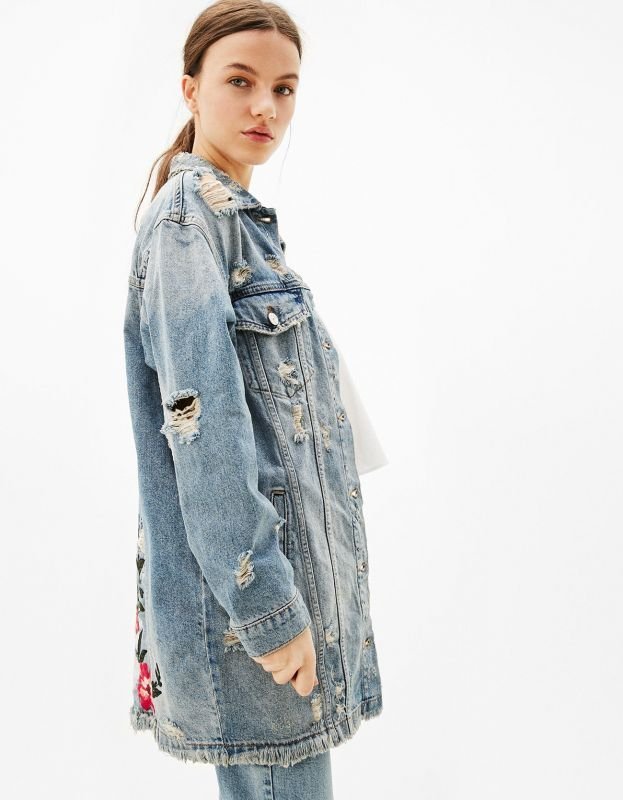 画像2: Women's Damage Flower Purine Long Length G ロング丈ダメージフラワープリントロング丈Gジャン ジャケット (2)