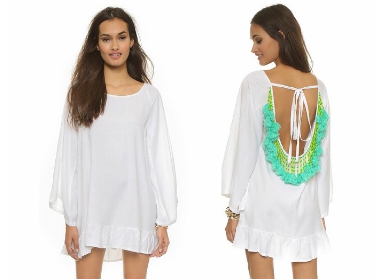 画像7: Women's Beach cover up Back fringed dress  バックフリンジ付カバーアップドレス　ブラウス　スウィムスーツ水着に (7)