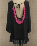 画像11: Women's Beach cover up Back fringed dress  バックフリンジ付カバーアップドレス　ブラウス　スウィムスーツ水着に (11)