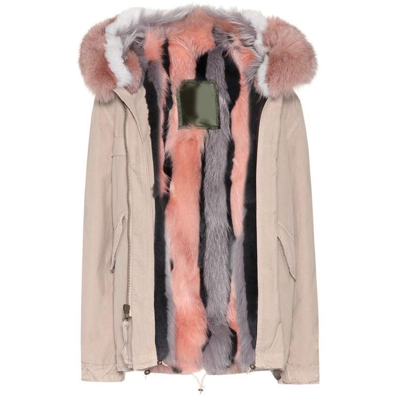 画像5: Woman's Raccoon Fox Fur Collar Zipper Hooded  Coat  ニューカラー リアルファーフード&ライナー付ミリタリーモッズコート (5)