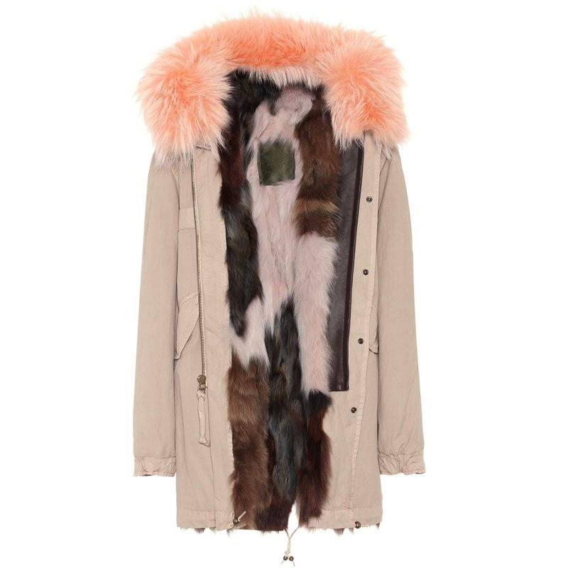 画像6: Woman's Raccoon Fox Fur Collar Zipper Hooded  Coat  ニューカラー リアルファーフード&ライナー付ミリタリーモッズコート (6)