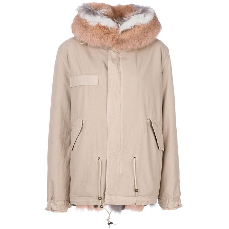 画像8: Woman's Raccoon Fox Fur Collar Zipper Hooded  Coat  ニューカラー リアルファーフード&ライナー付ミリタリーモッズコート (8)