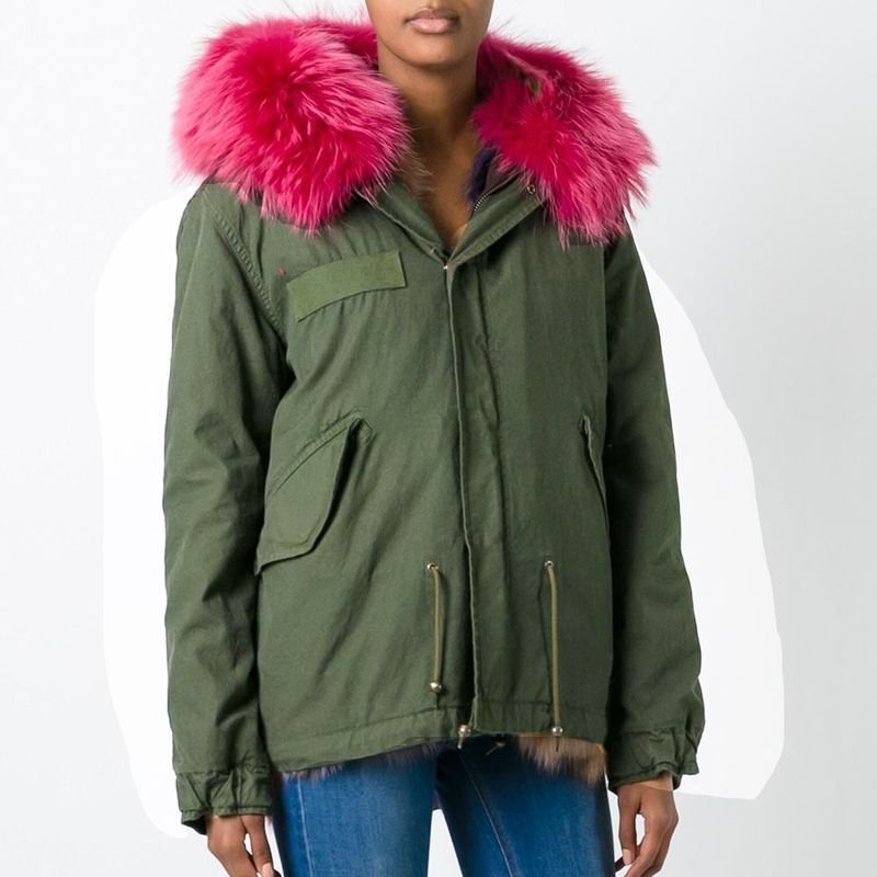 画像6: Woman's Real Fox Fur Liner  Collar Zipper Hooded  Coat Bomber Coat  ニューカラー リアルファーフード&ライナー付ミリタリーモッズコート (6)