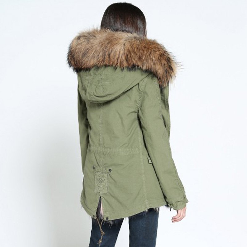 画像3: Woman's Real Fox Fur Liner  Collar Zipper Hooded  Coat Bomber Coat  ニューカラー リアルファーフード&ライナー付ミリタリーモッズコート (3)