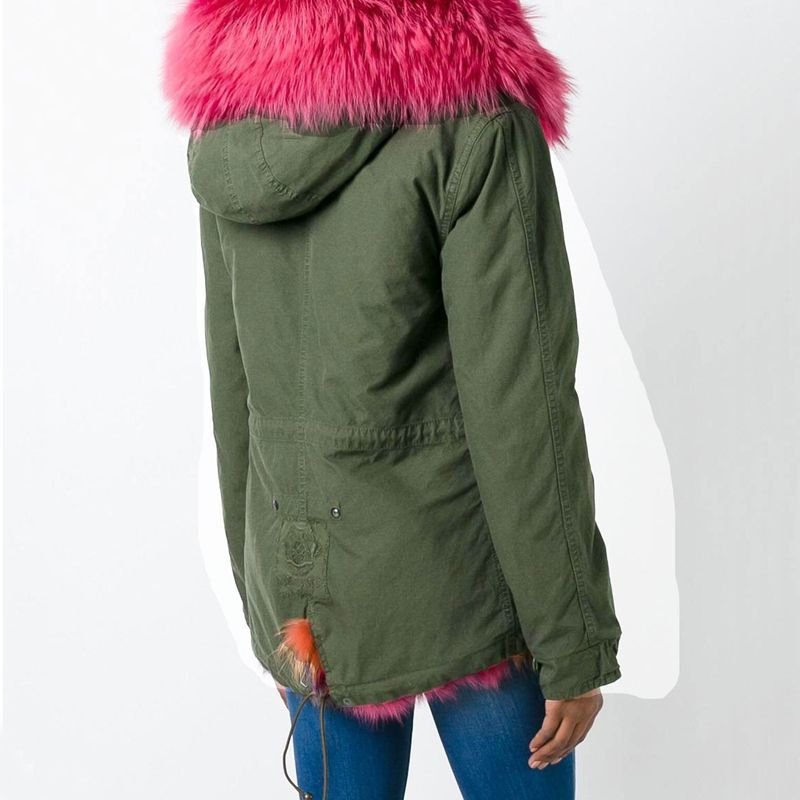 画像7: Woman's Real Fox Fur Liner  Collar Zipper Hooded  Coat Bomber Coat  ニューカラー リアルファーフード&ライナー付ミリタリーモッズコート (7)