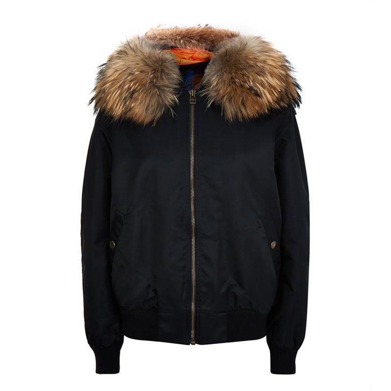 画像2: Woman's Real Fox Fur Liner  Collar Zipper Hooded  Coat Bomber Coat  ニューカラー リアルファーフード付MA-1ジャンバーブルゾンジャケット (2)