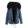 画像4: Fox Fur Collar Zipper Hooded Women Denim Coat　デニム リアルファーフードライナーモッズコート　ジャケット (4)