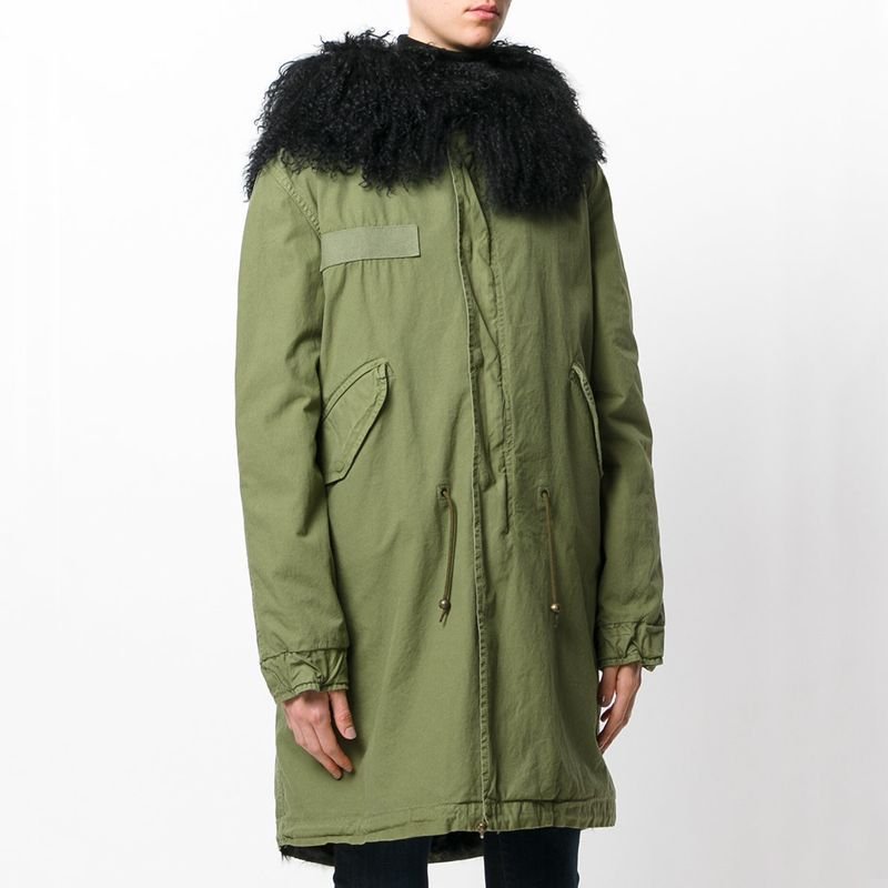 画像2: Mongolian Wool Fur Collar Removable Hooded Bomber Jacket Coat モンゴリアンリアルファーフードライナーモッズコート ジャケット (2)