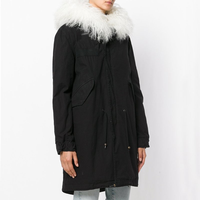 画像3: Mongolian Wool Fur Collar Removable Hooded Bomber Jacket Coat モンゴリアンリアルファーフードライナーモッズコート ジャケット (3)