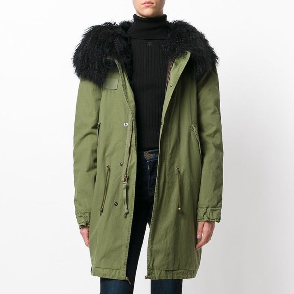 画像1: Mongolian Wool Fur Collar Removable Hooded Bomber Jacket Coat　モンゴリアンリアルファーフードライナーモッズコート　ジャケット (1)