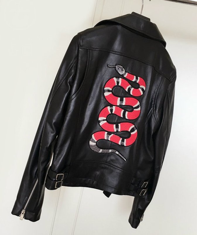 画像3: Unisex Snake  Embroidery Real Leather Riders Jacket 本革本皮リアルラムレザースネーク蛇刺繍入りライダースジャケット (3)