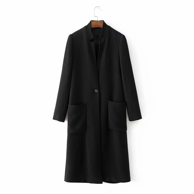 画像2: Basic simple buckle coat　ロングブラックシンプルコート　ジャケット (2)