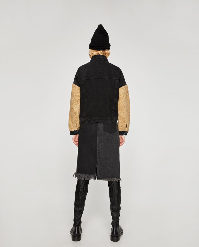 画像2:  lambs wool sleeves decorated denim jacket ウール袖デニムGジャン ジャケット (2)