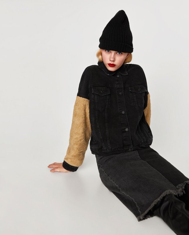 画像4:  lambs wool sleeves decorated denim jacket ウール袖デニムGジャン ジャケット (4)