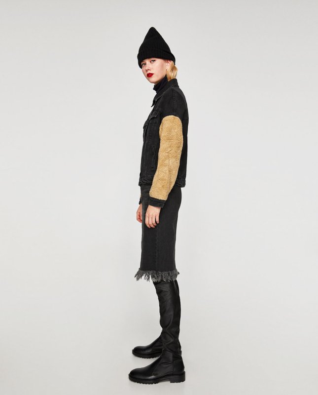 画像3:  lambs wool sleeves decorated denim jacket ウール袖デニムGジャン ジャケット (3)