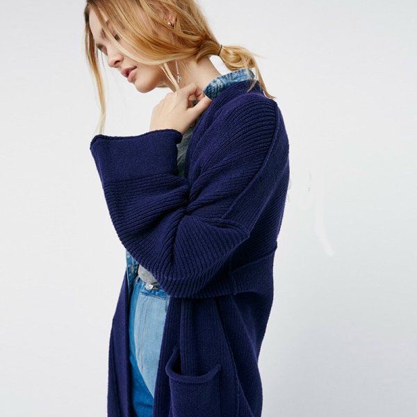 画像1: 　women's fashion simple wild leisure long buckle sweater coat　ロング丈シンプルカーディガンコート　コーディガン (1)