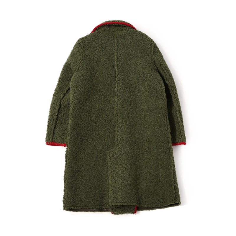 画像2:  women's   fakelamb fur loose coat シンプルダブルテーラードコート  (2)