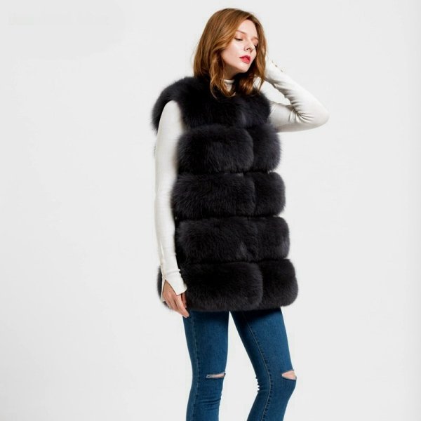 Women's Real fox fur vest Front 5 block リアルフォックスファー ...