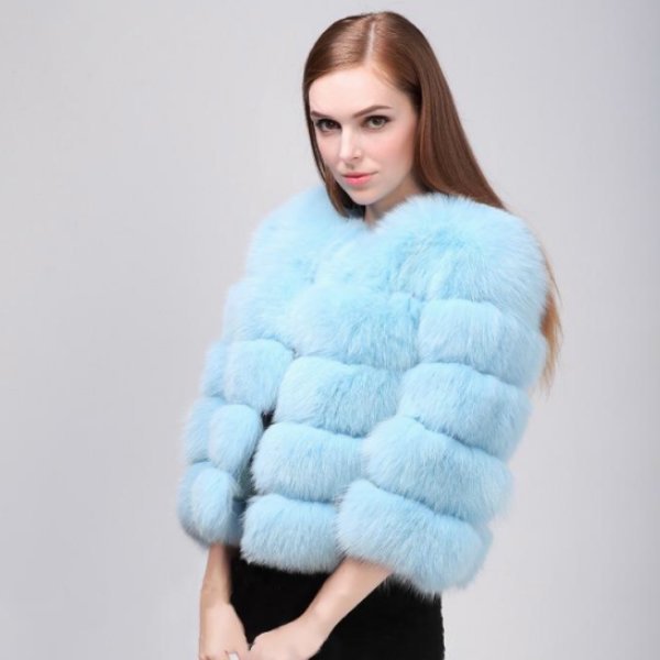 画像1: Real Fox Fur Real Fur Coat リアルフォックスファーコート ショート丈 ブロックスリーブ ボディストライプブロック (1)