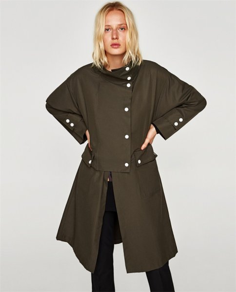 画像1: women 's clothing buckle decoration loose style windbreaker Long Coat　オシャレなボタンがポイントのルーズスタイルロングコート　ジャケット (1)