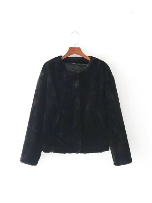 画像11: women's short section of artificial fur  coat jacket フェイクファーモコモコノーカラージャケット　ブルゾン (11)
