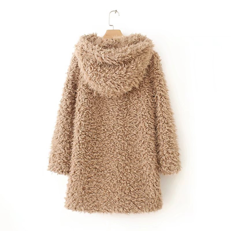 画像6: women's imitation fur pocket hood coat jacket フェイクファーフーディーフードコート ジャケット　 (6)