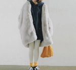 画像6: women'sFake fur warm coat フェイクファーノーカラーロングコート ジャケット　 (6)